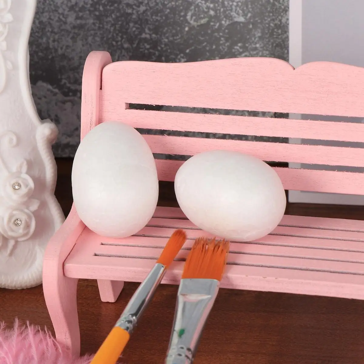 50 قطعة من بيض عيد الفصح الرغوي، سلة صغيرة من البوليسترين، مشاريع تزيين حرفية، مستلزمات يدوية من الفوم