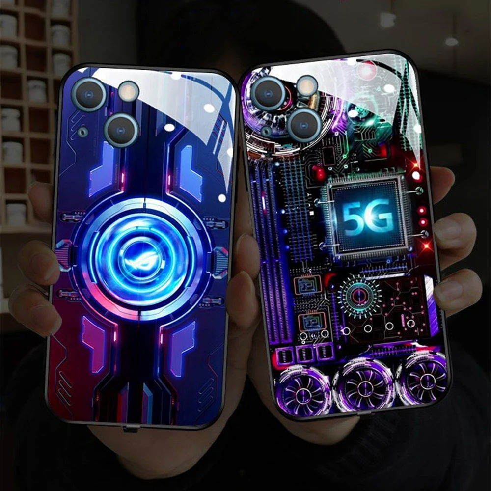 

Luxury CPU Fan LED Light Glow Luminous Phone Case Voice Controlled Shells For Samsung S25 S24 S23 S22 S21 S20 FE Plus Ultra