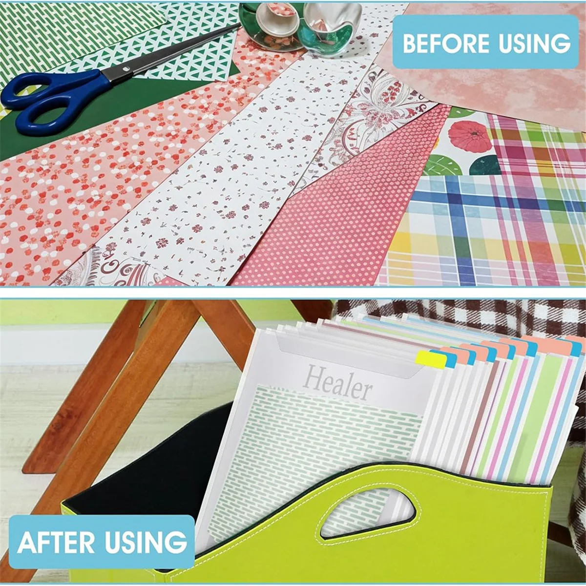 

COMEE Scrapbook Paper Storage Organizer 12x12 Inch Clear Scrapbook Paper Organizer with Sticky Index Tabs Holds