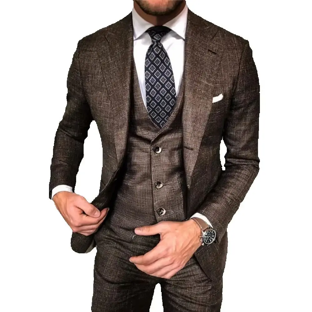 

Men's 3-Piece Custom Suit Set, Plaid Design, Single-Breasted Vest, Suit, Vest & Trousers, Business & Wedding Choice