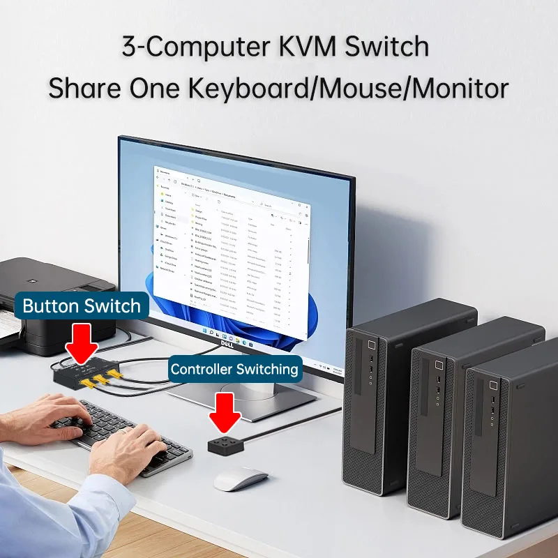 3-Port VGA KVM Switch 3 in 1 Out for PCs Laptops DVRs Share Keyboard Mouse Monitor USB Devices