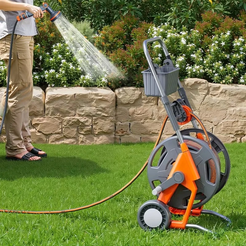 

Orange Hose Reel - Heavy Duty, Professional Quality, Space-Saving Wall Mount