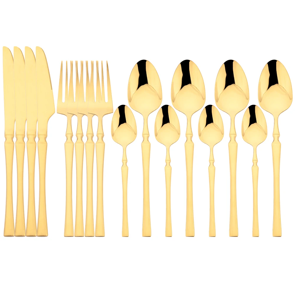 

16pcs Gold Dinnerware Set Knives Forks Coffee Spoon Tableware Cutlery Stainless Steel Flatware Western Kitchen Party Accessories