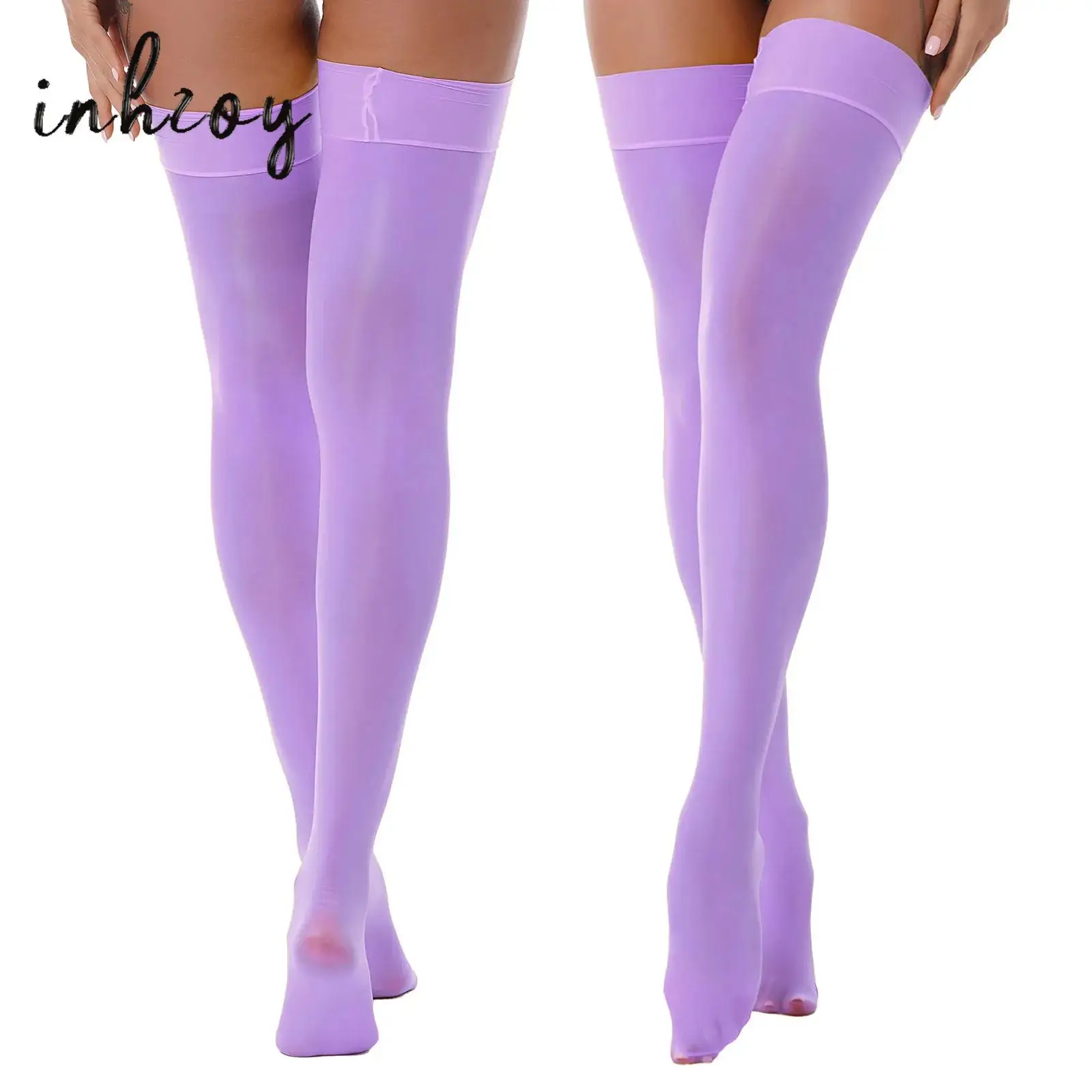 Womens Thigh High Stockings Oil Glossy See-through Anti-skid Pantyhose Lingerie Night Club Long Socks Exotic Hosiery Clubwear