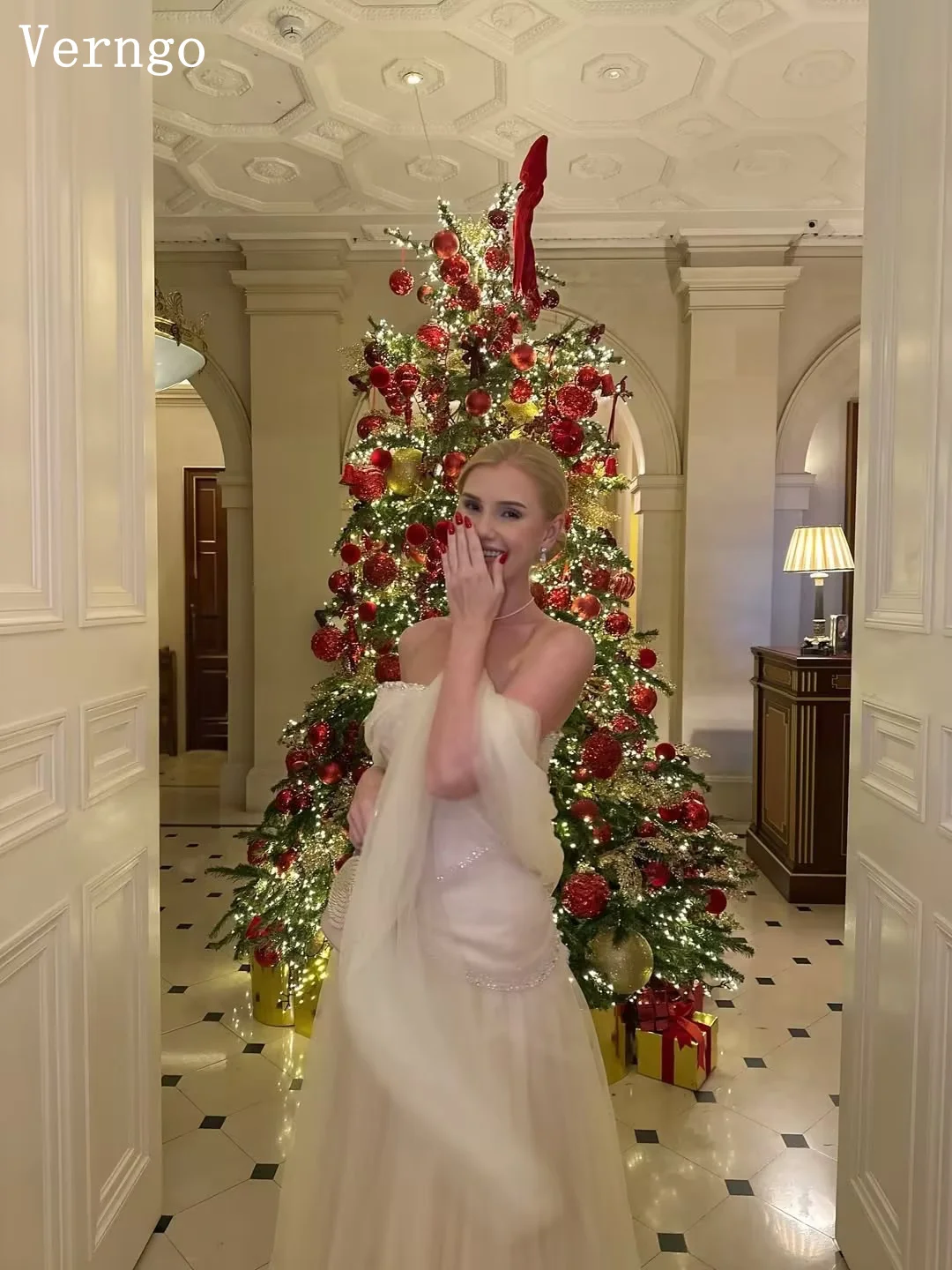 فستان سهرة من Verngo lvory من التول مزين بالترتر بكتف واحد على شكل حرف A فساتين حفلات ماكسي أنيقة للحفلات الراقصة حسب الطلب #3