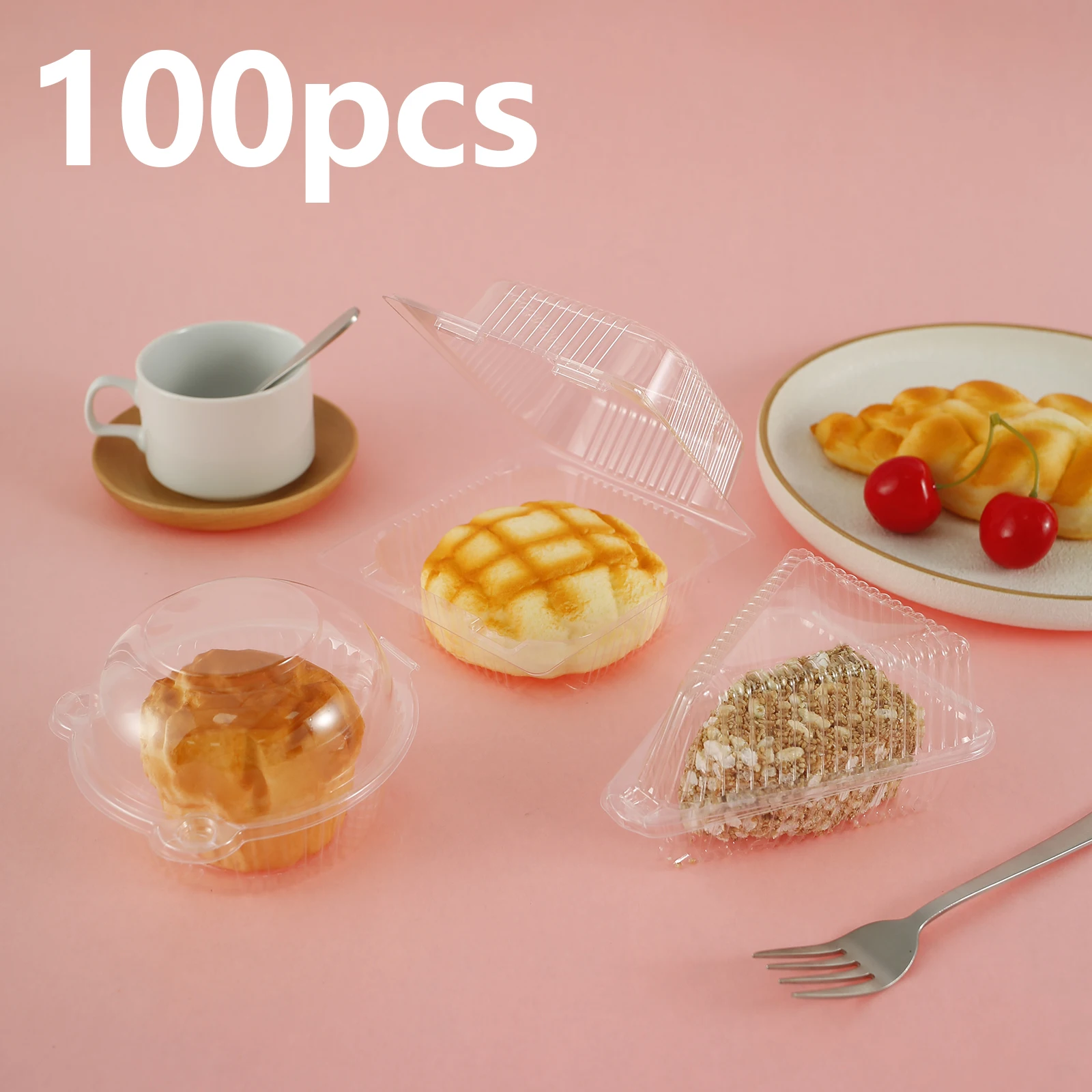 100Pcs Cake Slice Boxes Reusable Cupcake Slice Container with Lid Stackable Clear Square Single Dessert Box Triangular Sandwich