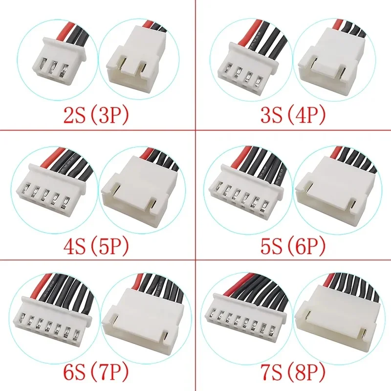5Pcs 200mm JST-XH 1S 2S 3S 4S 5S 6S 7S 8S 22AWG Lipo Balance Wire Extension Charged Cable Lead Cord for RC Lipo Battery charger