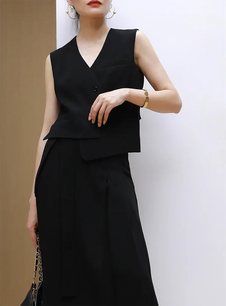 2023 spring and summer new design sense full commuter vest simple skirt mid-length skirt temperament skirt suit