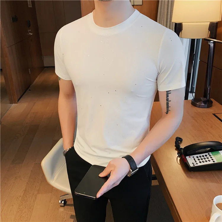 

2024 Men's Summer New Thin Ice Silk Slim Tops Male Solid Color Casual T-shirt Men Round Neck Short Sleeve Pullover T Shirts D690