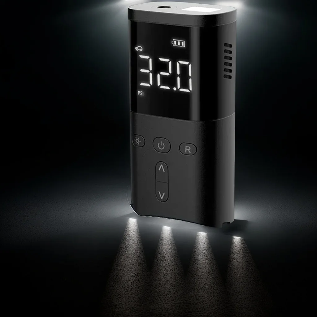 

Mini Car Air Compressor - Wireless Portable Tire Inflator with LED Lamp Power Bank Function