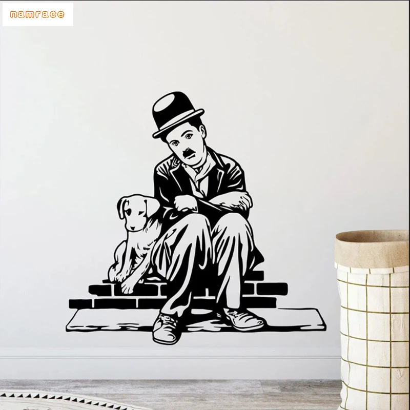 Calcomanía de pared de Charlie Chaplin, pegatina de vinilo para dormitorio, guardería, sala de juegos, decoración Interior, Mura