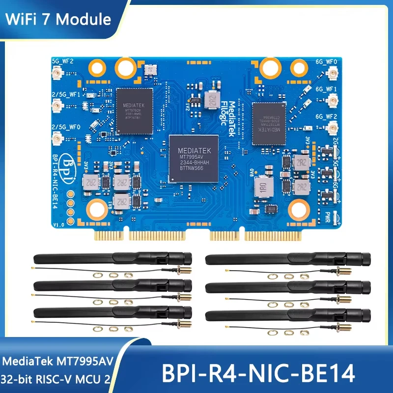 Banana Pi BPI-R4-NIC-BE14 WiFi 7 Module MediaTek MT7995AV RISC-V MCU 2 PCIe 3.0 Interface Optional Antenna For Banana Pi BPI-R4