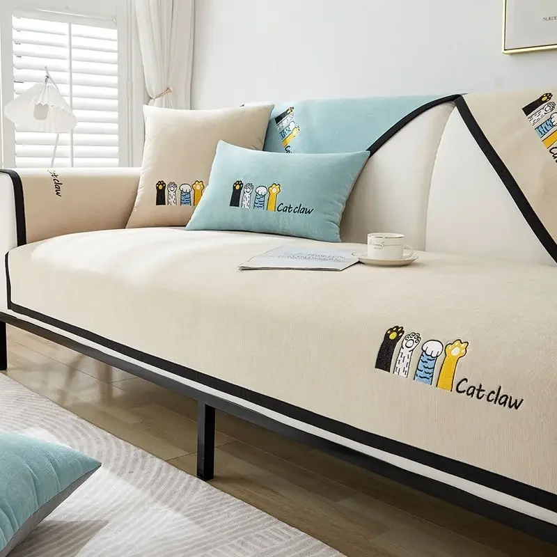 Coussin de canapé en Chenille de haute qualité, housse de canapé universelle antidérapante de Type droit quatre saisons, combinaison de coussin de canapé à rangée droite