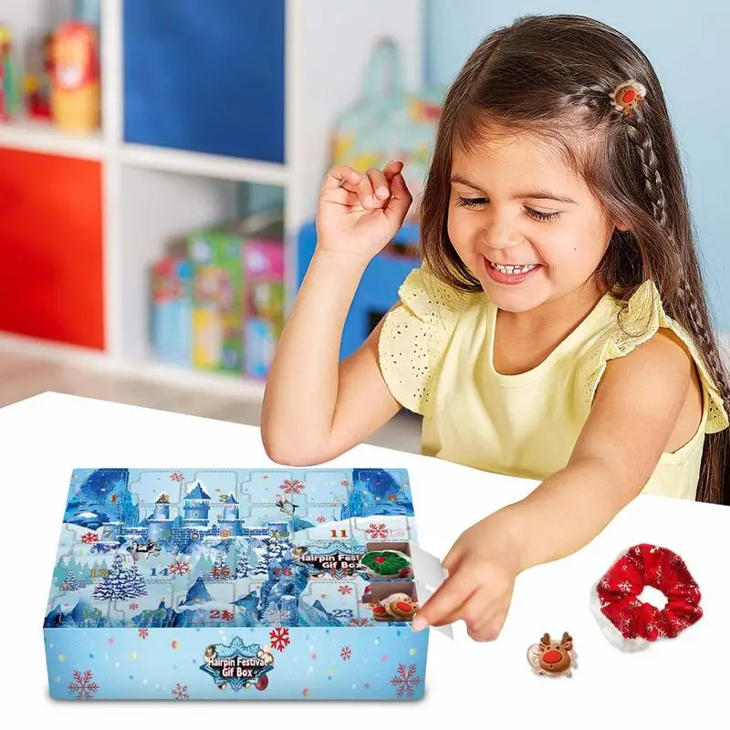 

Заколка для волос с календарём и календарем, детская заколка для волос на зимнюю тему, с 24 уникальными клипсами, обратный отсчет, календарь, календарь