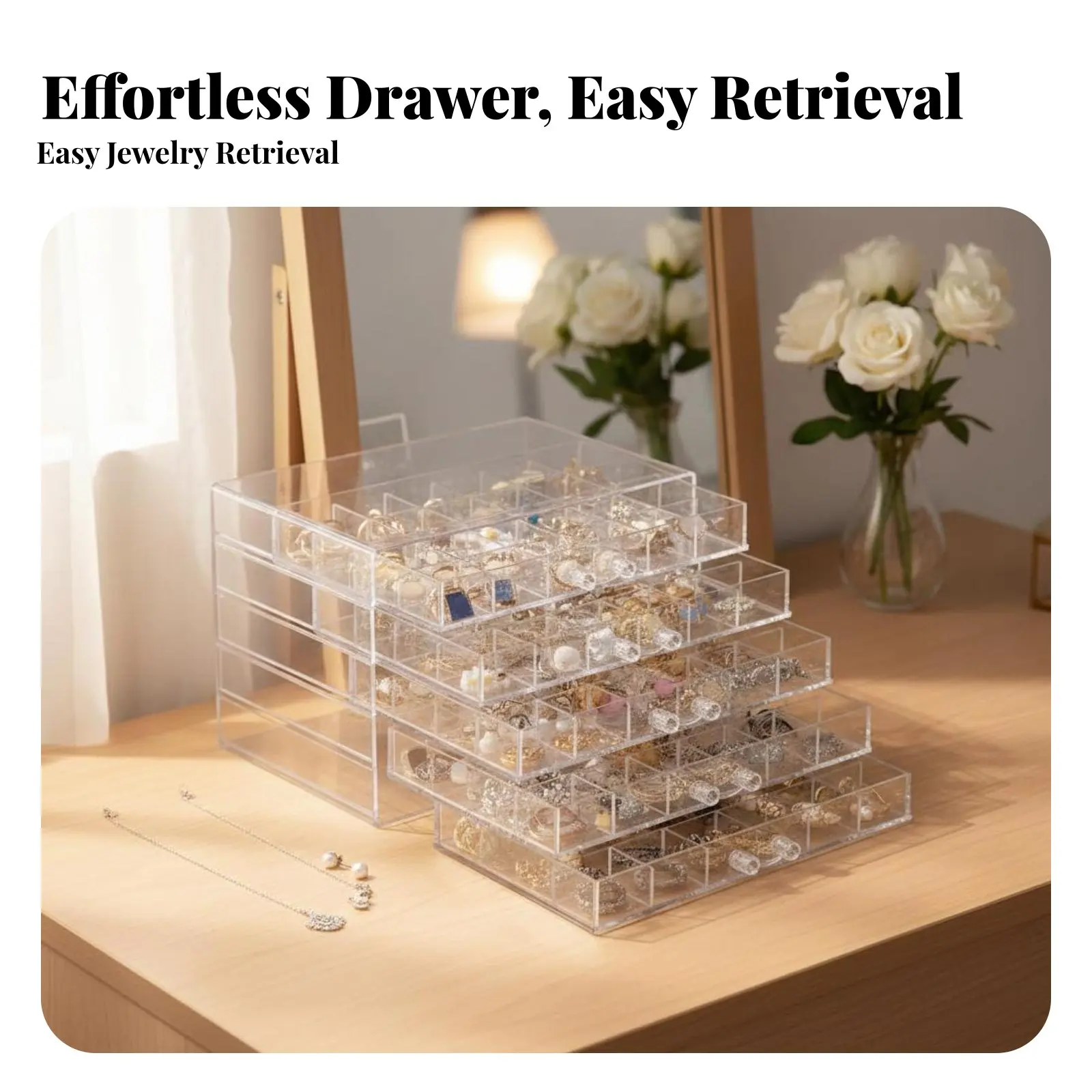 Multicompartment Drawer Organizer Transparent Plastic Case with Adjustable Dividers Debrisproof Adaptable Compartments