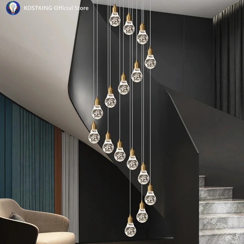 Double-Flight Staircase Chandelier Luxurious Villa With Grand Loft-Style Rotating Open-Plan Living Room And Crystal Chandelier