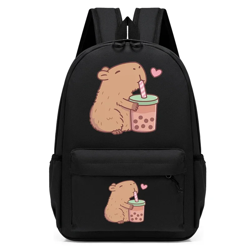 Cute Capybara Loves Bubble Tea Print Backpack for School Teenagers Girls Boys Leisure Simple Schoolbag Anime Travel Backpack Bag