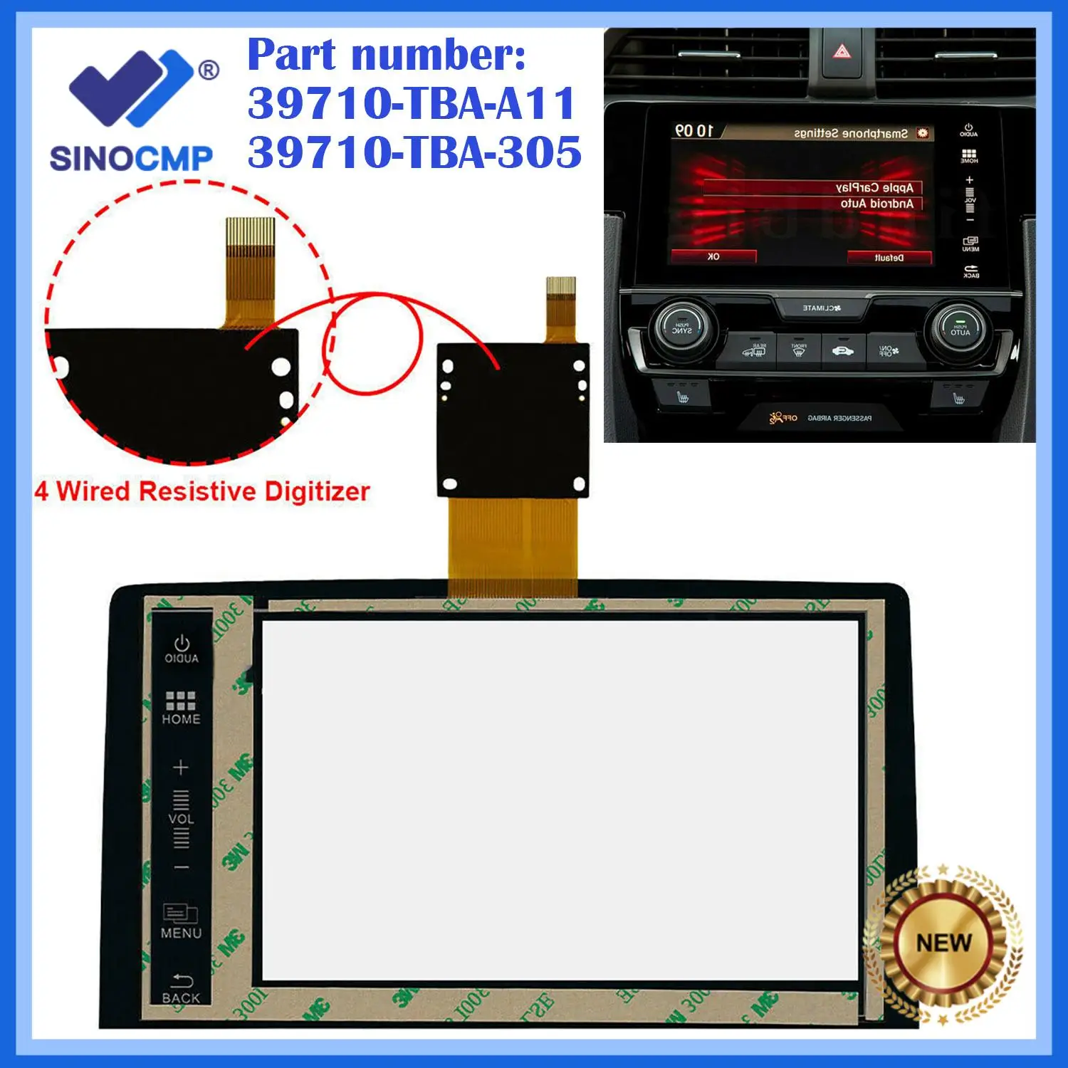 1pc 7 Inch Touch Screen Radio Multimedia Navigation For Honda Civic 10th 2016-2019 39710-TBA-A11 39710-TBA-305 Auto Parts