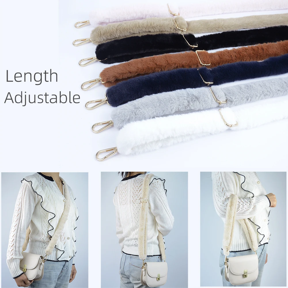 New Long length adjustable plush bag strap Replacement Faux Rabbit Fur Belt  Women Shoulder Crossbody bags straps  Accessories