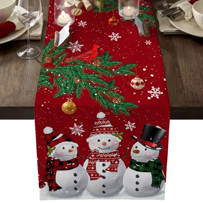 

Christmas Snowman Snowflake Pine Branches Table Runner for Dining Table Wedding Party Accessories Decoration