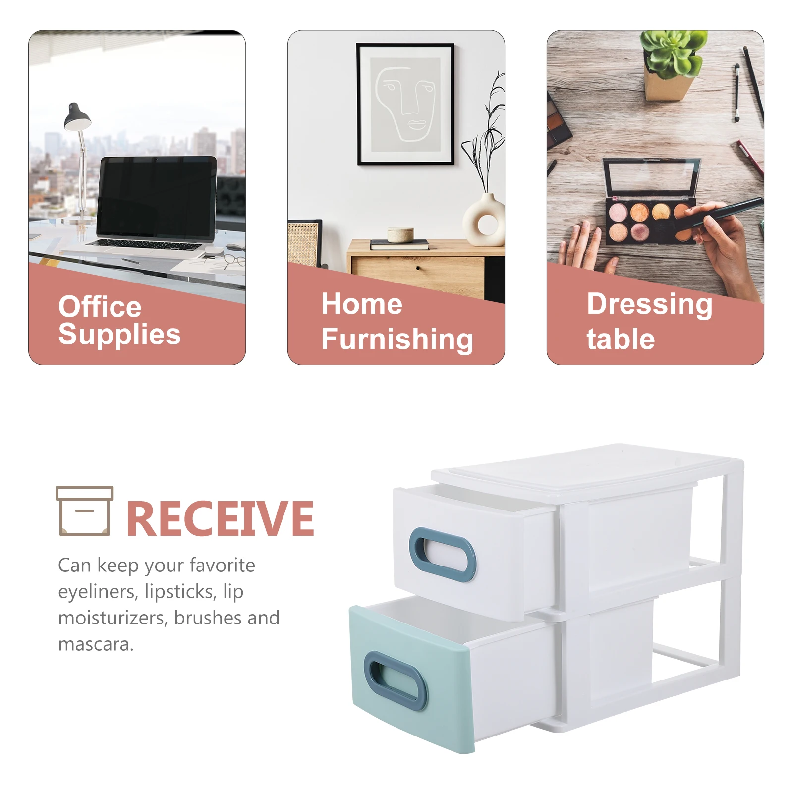 

2-Drawer Plastic Makeup Organizer Box Storage Holder Desktop Box For Lipsticks Eyeliners Brushes Large