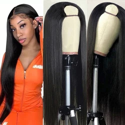 U Part Wig Human Hair With Clips No Leave Out Bone Straight Half Wigs For Women Cheap Peruvian Wig Wholesale 30 Inch Long Wigs