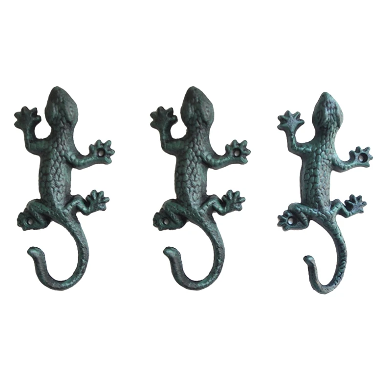 

Set Of 3 Gecko Hook Metal Wall Mount Hook Leash Holder Coat Hat Hanger Cast Iron Garden Hook