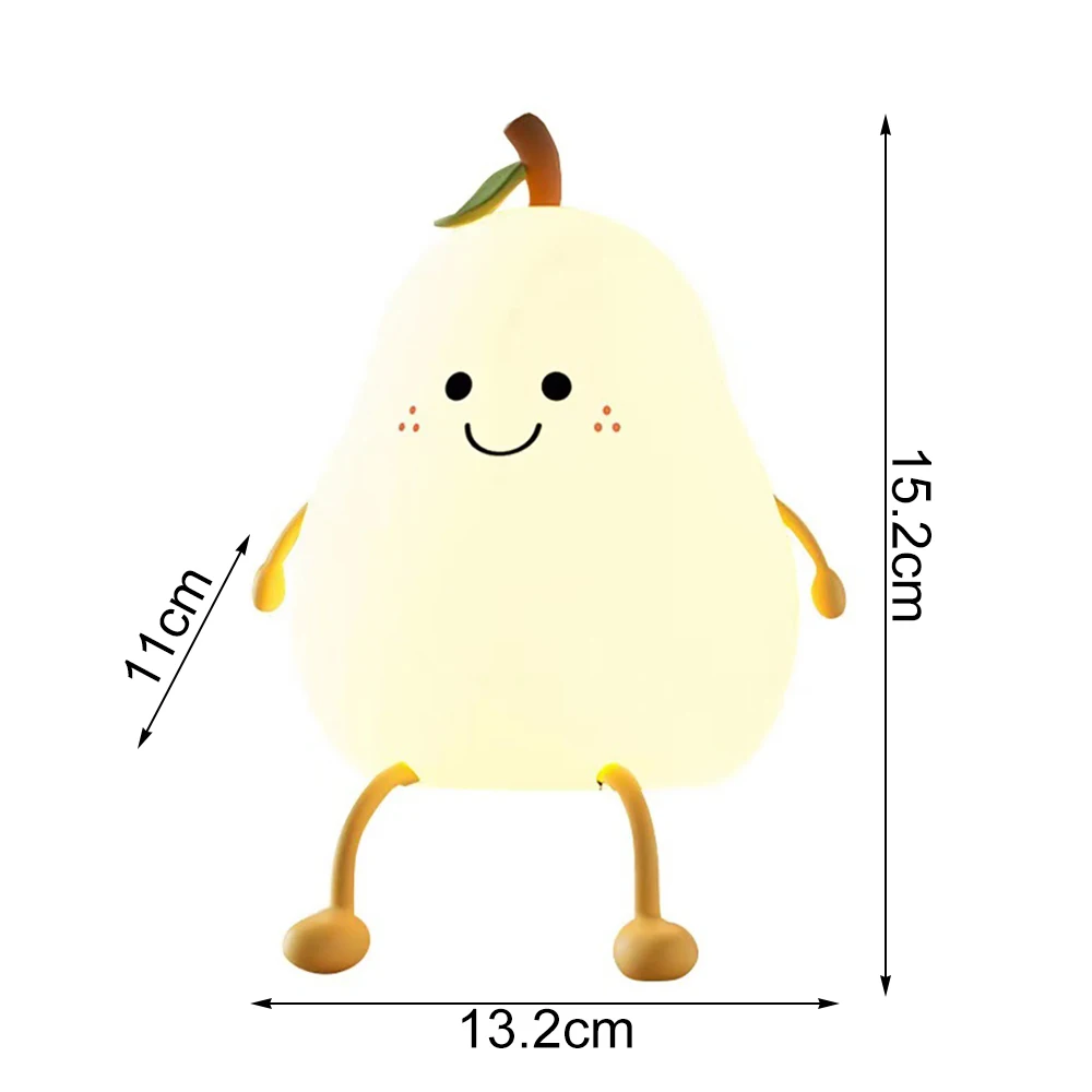 Creative Mini Led Pear Shape Touch Lamp Pat Light Bedroom Lamp Soft Silicone Rechargeable Night Light for Kids Gift Room Decor