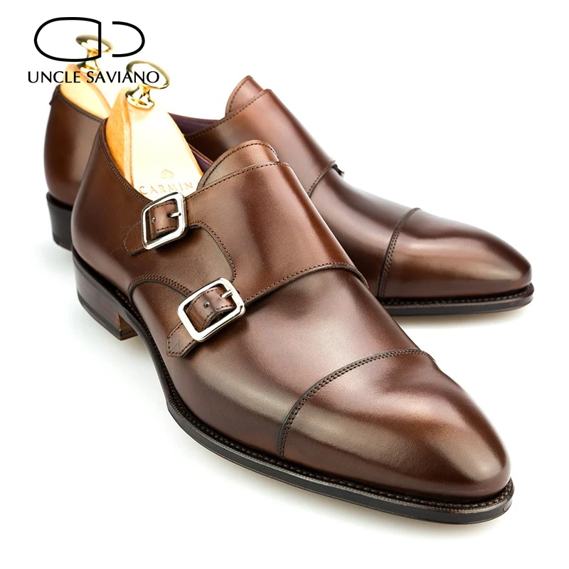 

Uncle Saviano Double Monk Style Men Shoes Office Business Fashion Designer Wedding Dress Genuine Leather Handmade Man Shoes