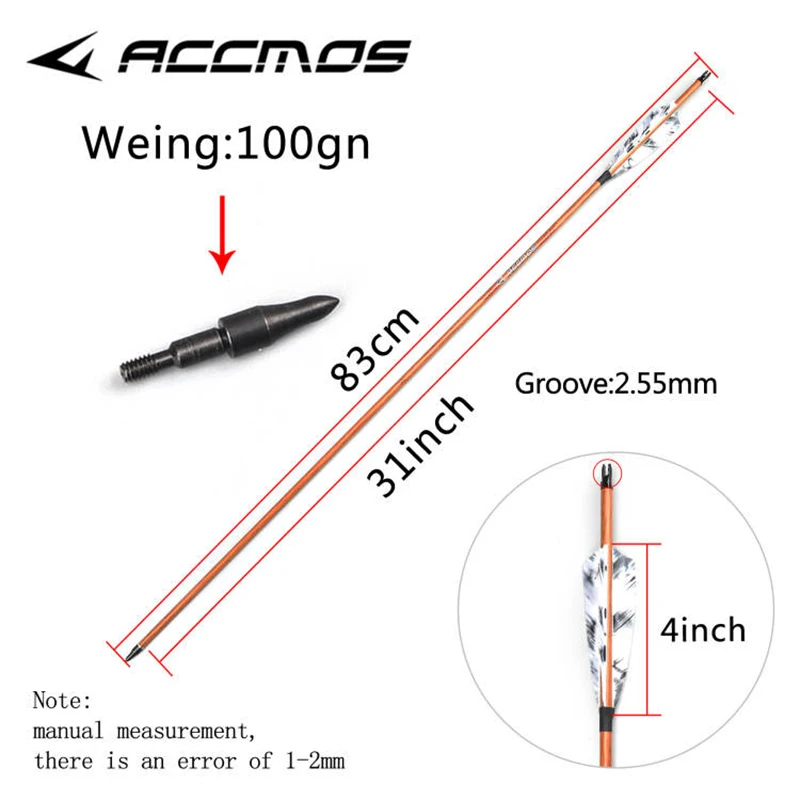 6/12pc 32 Inch Wood Skin Carbon Arrows Spine 350 400 450 500 600 700 With 4\