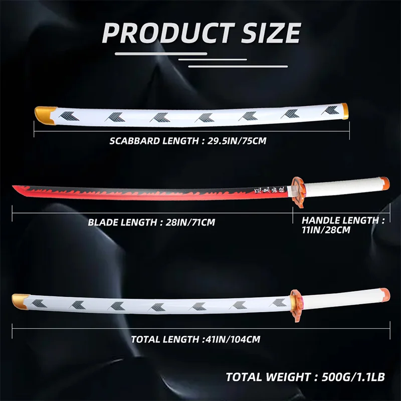 41′′ LED Demon Slayer Anime Juego de 2 piezas Katana Espada luminosa Armas de cosplay Kyoujurou Viene con cinturón y soporte para espada