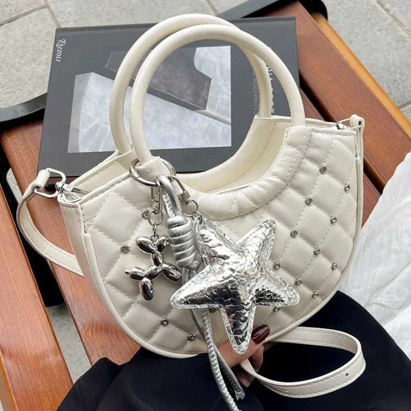 

Дизайнерская сумка с бриллиантовым декором, женская высококачественная текстурированная сумка из искусственной кожи под мышками, маленькая сумка через плечо с ведром для воды, белая