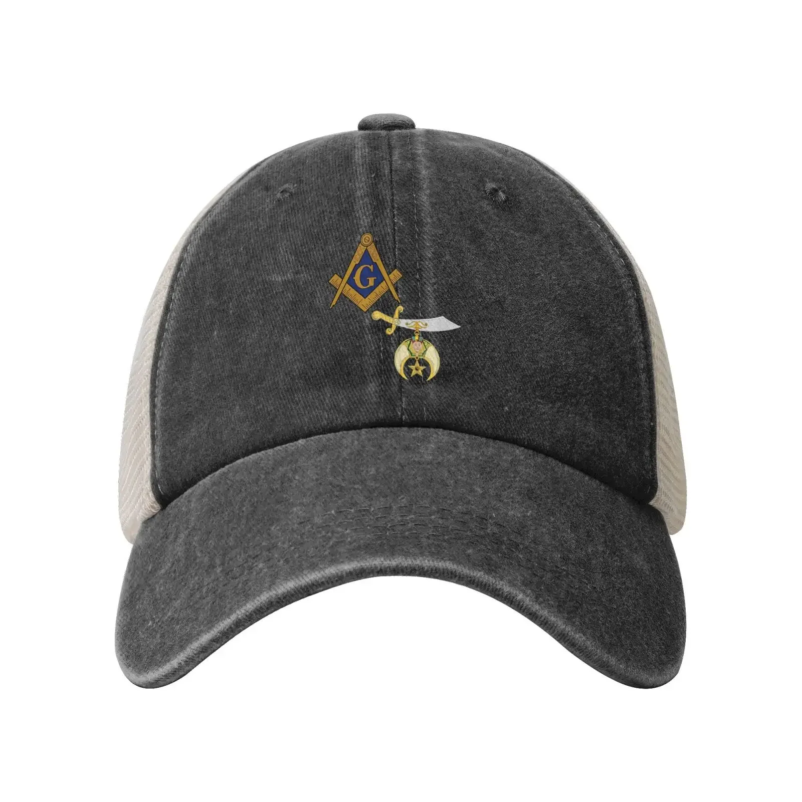 Mason Shriner Split Masonic Shrine Noble print Design Richardson Cotton Front and Mesh Back Cap Black Adjustable Baseball Cap