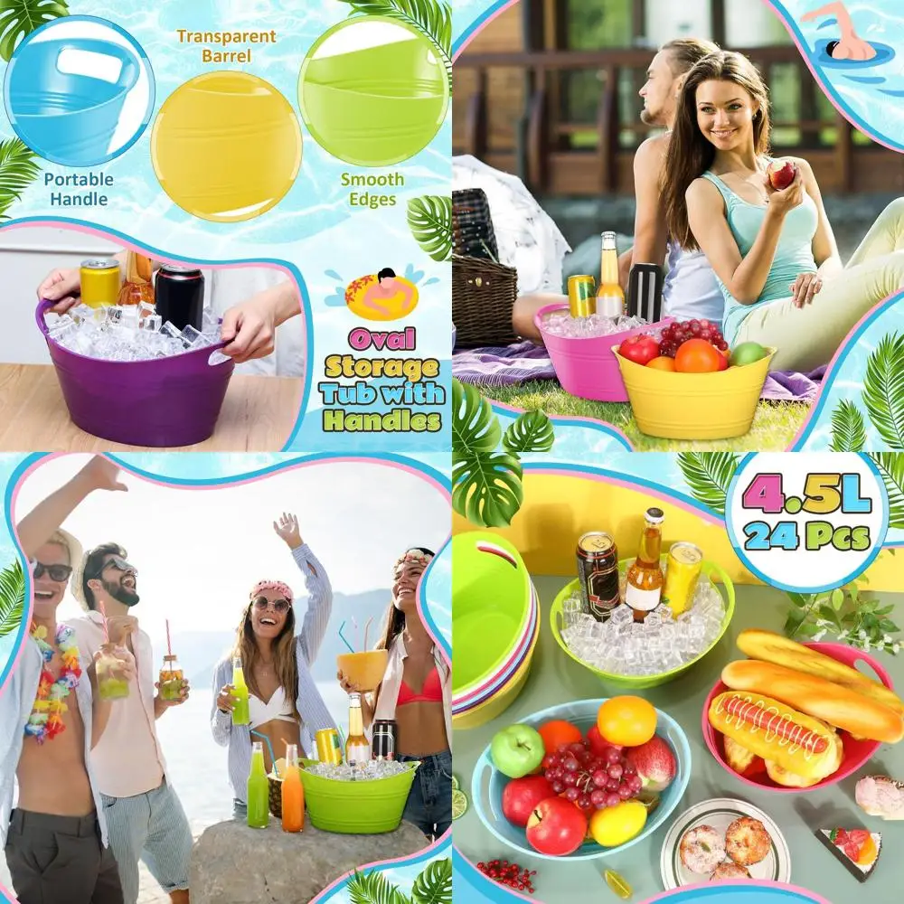 

Oval 24-Piece Storage Tubs with Handles, 4.5L Capacity, Ideal for Ice, Wine, Beer, and Champagne, Multicolor Drink Coolers for P