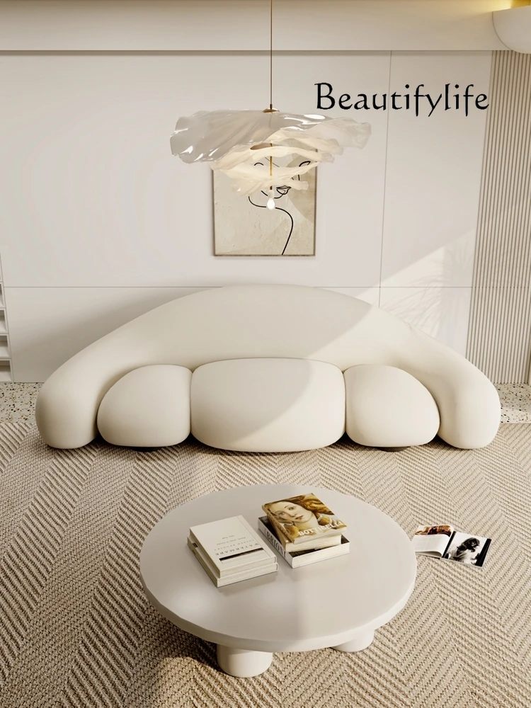 Cream Style Curved Fabric Sofa Small Apartment Living Room Internet Celebrity B & B Sofa Simple Modern