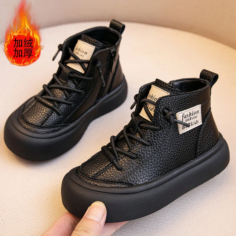 

Winter new children's fleece-lined cotton short boots boys' leather boots children's warm cotton boots