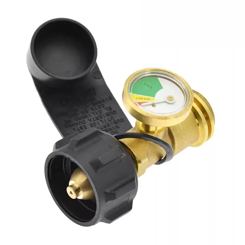 Brass Gas Canister Adapter Luminous Pressure Gauge US Standard Camping Fuel Tank Converter