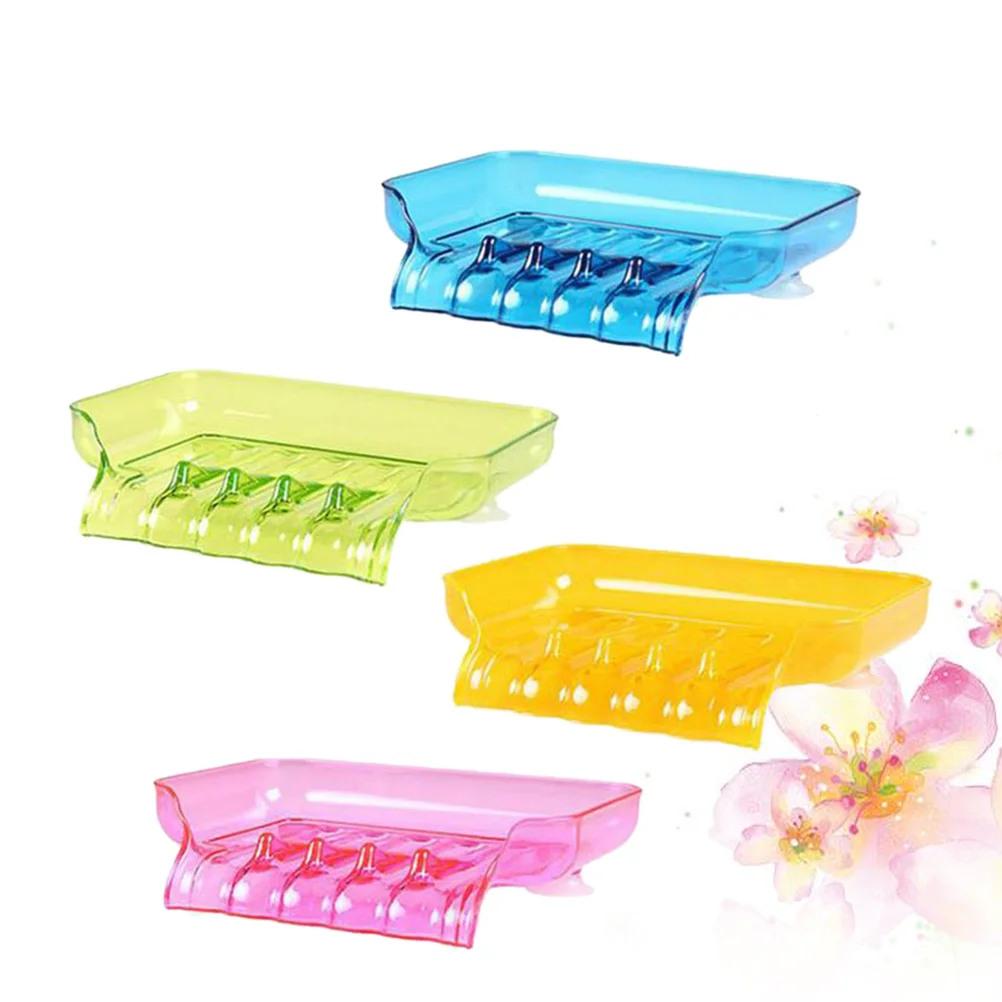 

4Pcs Plastic Suction Soap Holder Bathroom Soap Box with Drain Slot Non-Slip Base for Kitchen Sponge Wire Ball Organizer