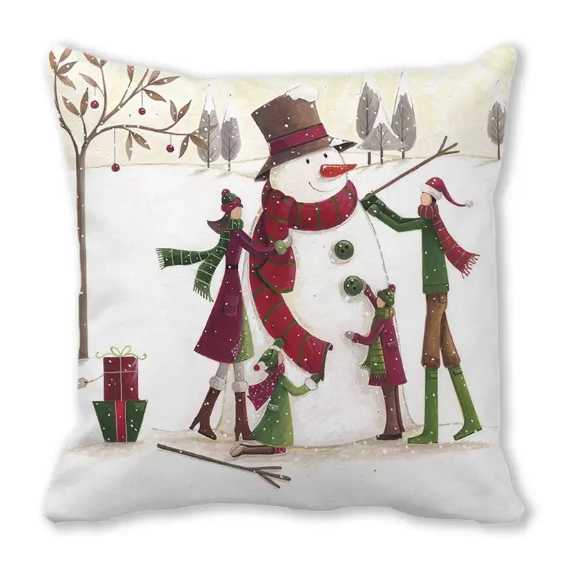 Home decoration christmas decoration snowman santa print pillowcase ornament cushion cover 45x45 cm funda de almohada image 4