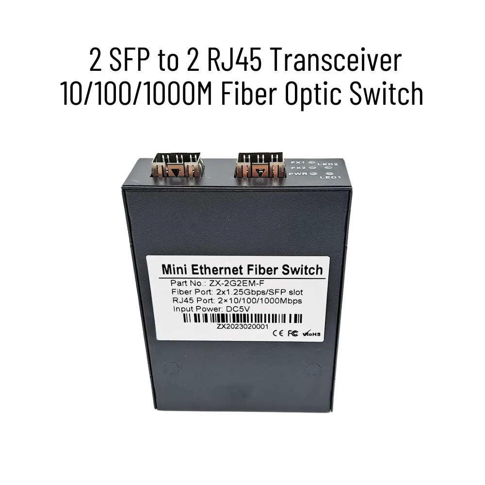 Convertidor de medios Gigabit a 2 transceptores RJ45, interruptor de fibra óptica de 10/100/1000M con módulo LC/SC SFP de 3KM/20KM, 1 Uds.