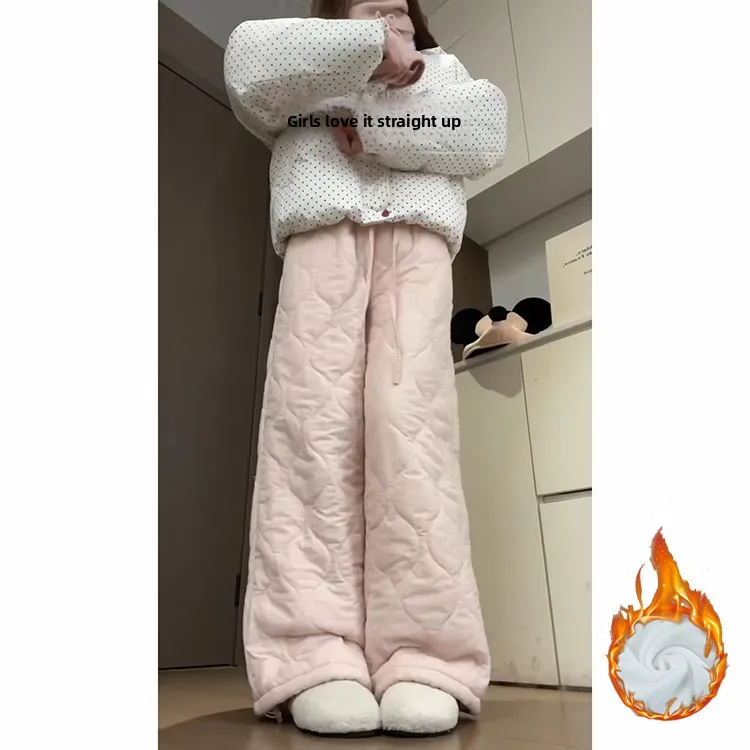 الوردي يندبروف سراويل قطنية المرأة الخريف الشتاء Thiened Fce عالية الخصر مرونة الخصر بناطيل كاجوال الترفيه الدافئ Sle #3