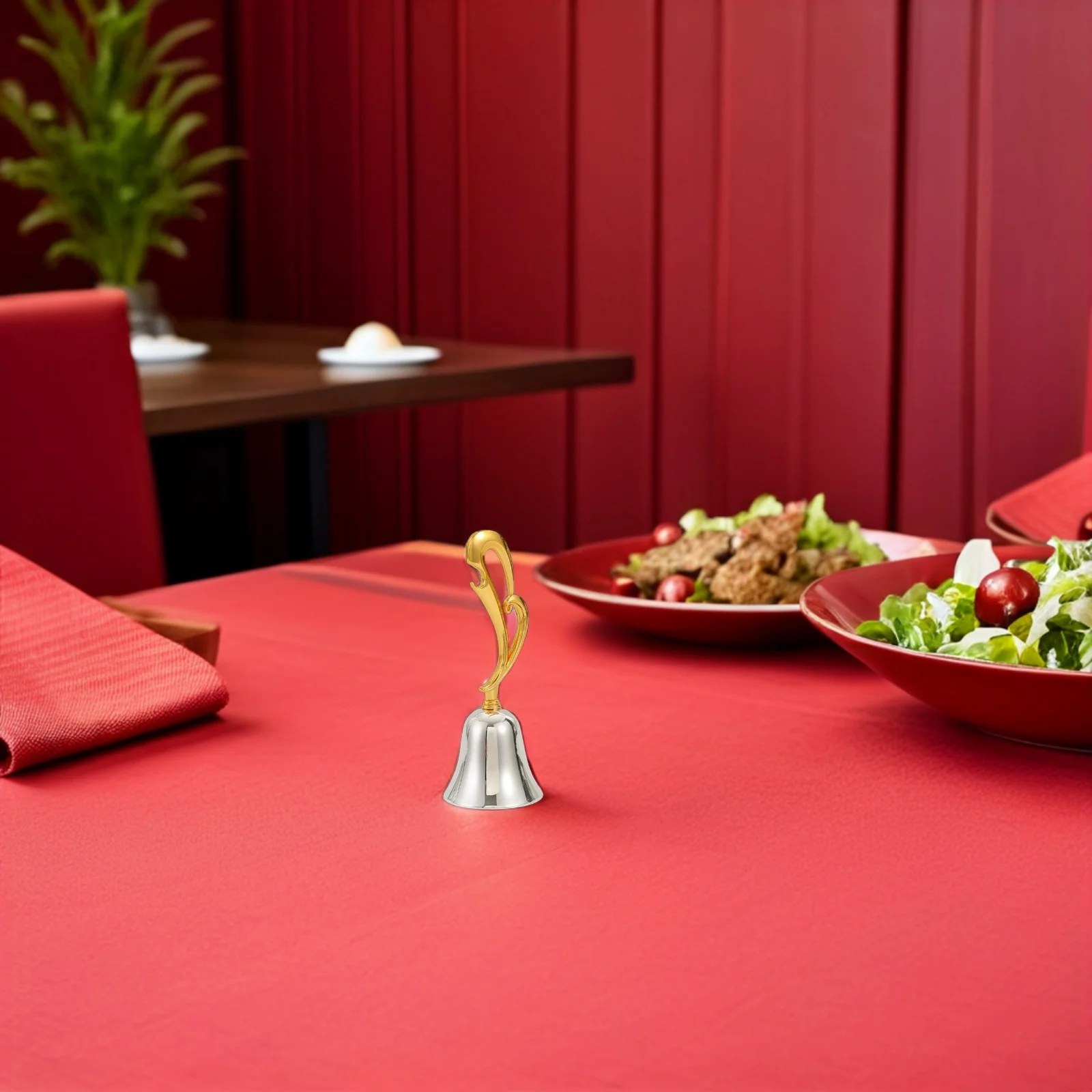 

Creative Jingle Bell Elegant Zinc Alloy Gold Handle Loud Metal Handbell for Seniors Teachers Service Desk Wedding Restaurant