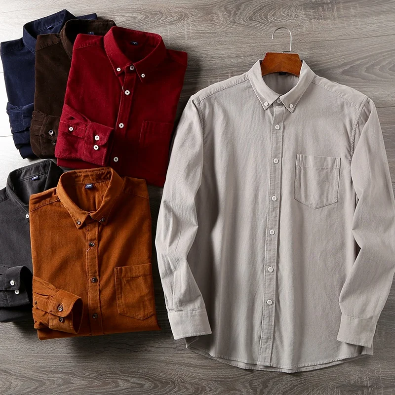 

Ultra Soft Corduroy Long Sve Casual irt for Men New Faion Color Japanese Sle Stand Fit Urban Faion Winter...