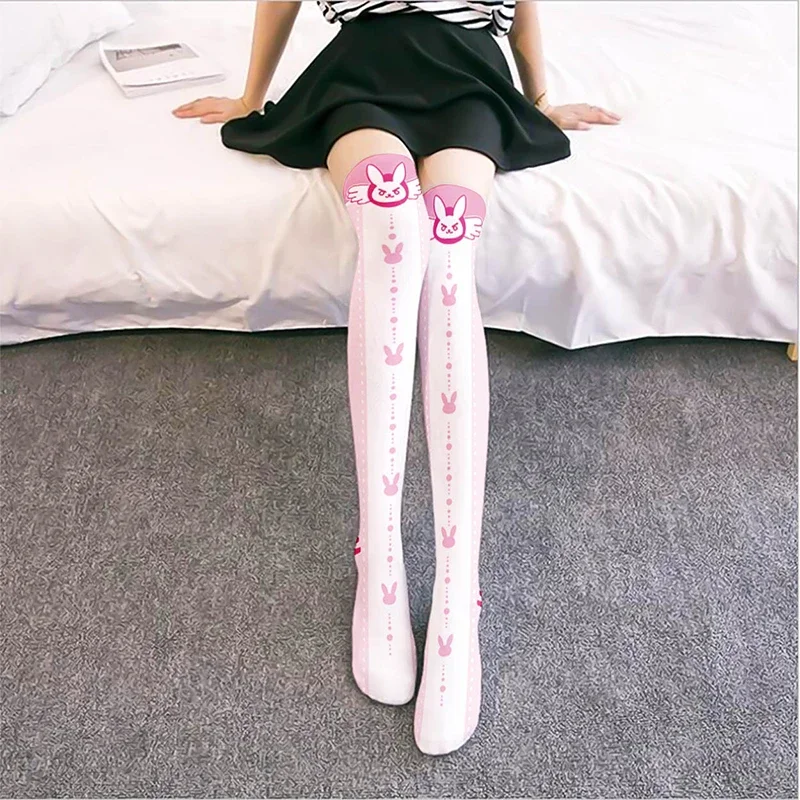 

Game Socks Kawaii Lolita JK Girls Over Knee Thigh High Stockings Dva Cosplay Over The Knee Stockings Halloween Costume for Women