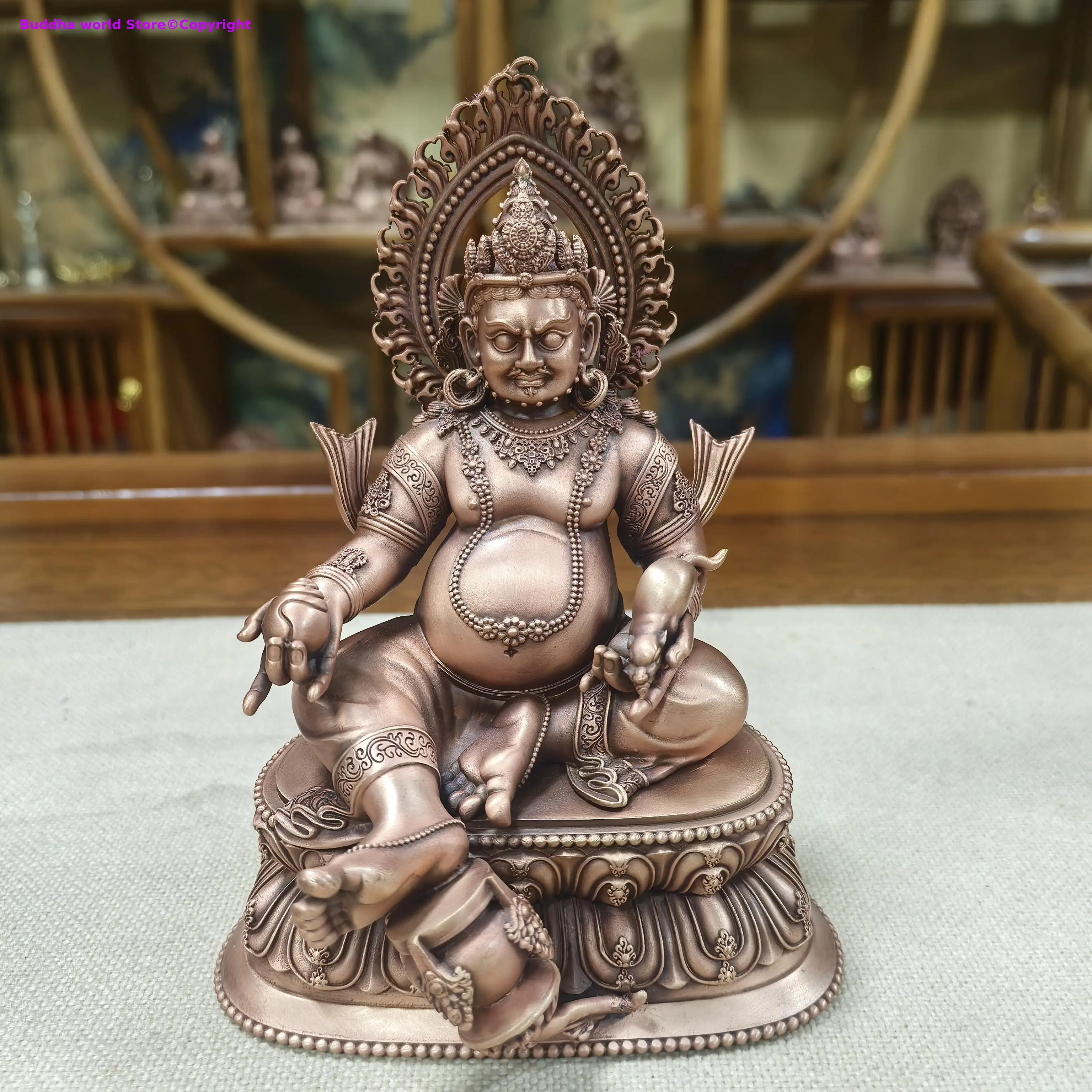 Exquisite copper carving Esoteric Buddhism Buddha statue wealth guardian Jambhala Buddhist altar tibetan family worship 15cm