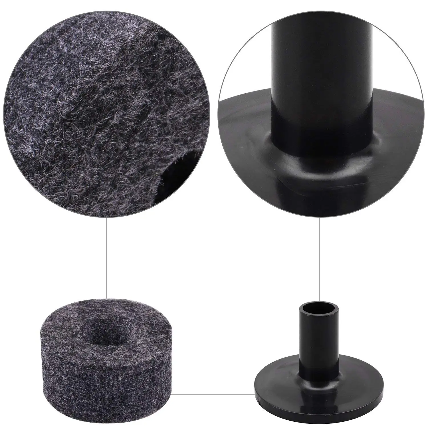 8PCS Cymbal Stand 25mm Felt Washer + 2PCS Cymbal Sleeves Replacement for Shelf Drum Kit