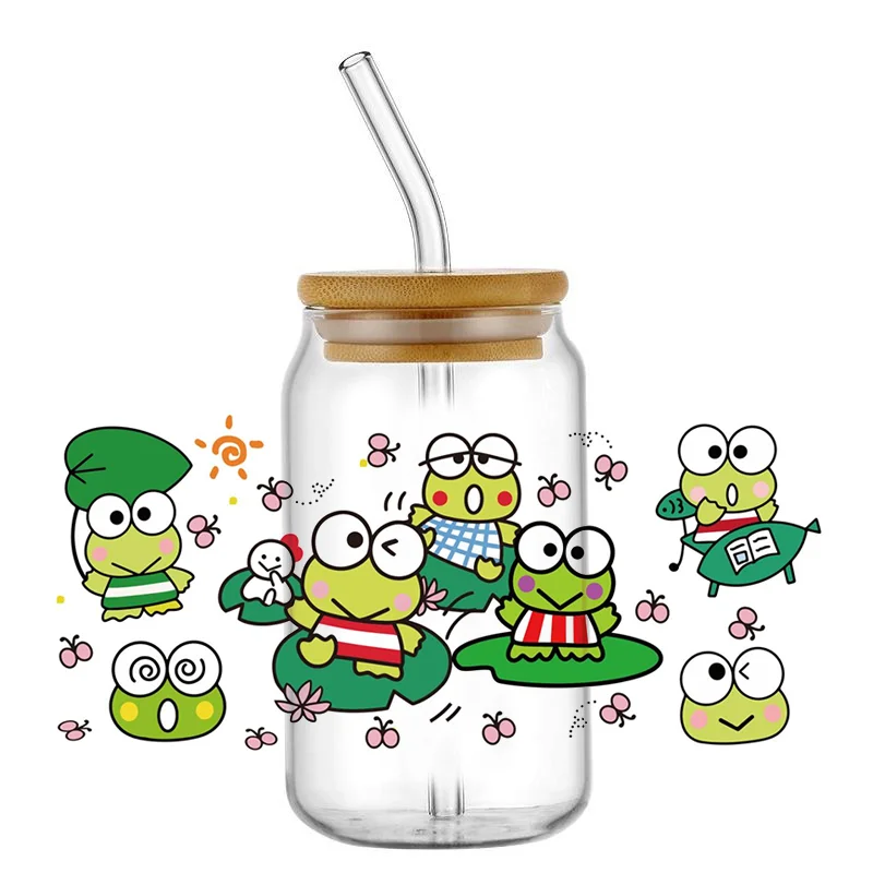 Miniso Cartoon Frog 3D UV DTF Sticker for 16oz Libbey Cups Wrap Transfer Sticker Custom Labels DIY Logo Selfadhesive Waterproof