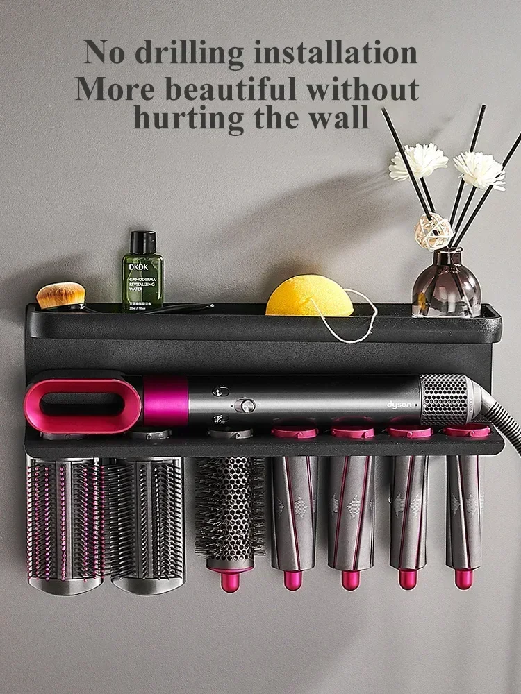 Airwrap Storage Holder Compatible with Dyson Wall Mount Storage Rack Organizer No-punching Metal Rack Bathroom Organizer