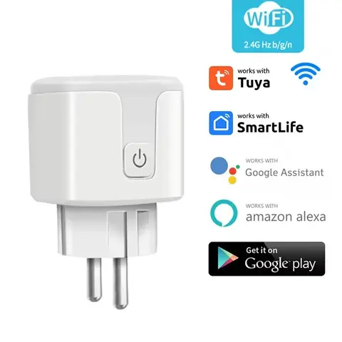 Tuya 스마트 소켓 EU 20A AC100-240V WiFi 스마트 플러그(전력 모니터링 콘센트 포함) Alexa Google 홈 음성 제어 스마트 라이프 APP