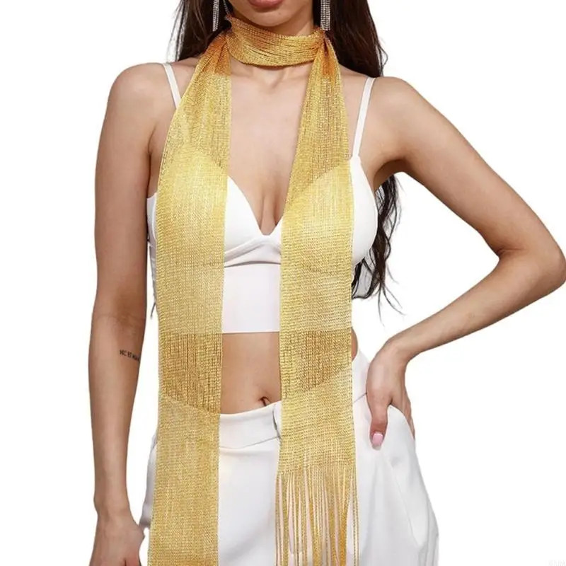 Breathable Sheer Scarf for Proms Decors Banquets Scarf with Shinning Tassels 6XDA